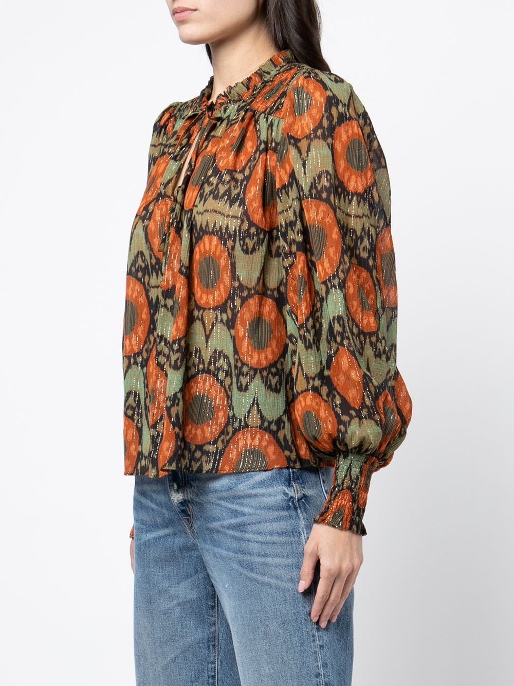 Ulla Johnson Anita Abstract Print Metallic Blouse Tie Neck NWOT Size 2 - Picture 11 of 11